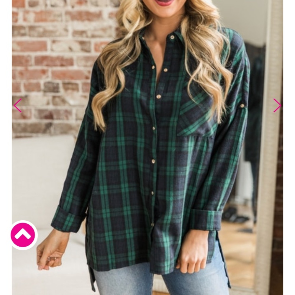 Green and Blue Plaid Top